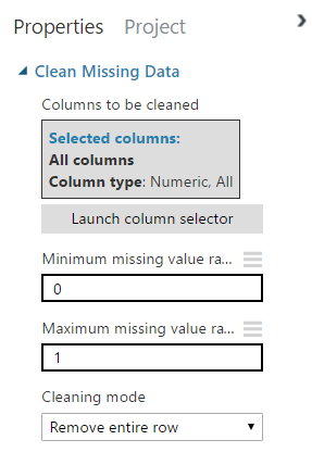 Microsoft Azure - Clean Missing Data - Set Cleaning Mode